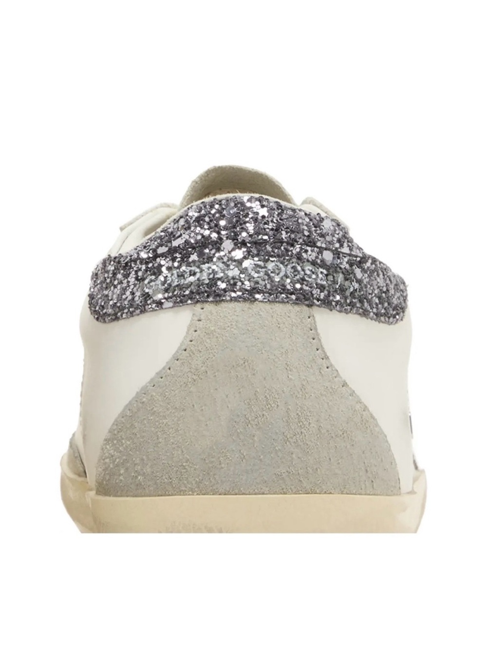 Golden Goose White & Grey Low-Top Sneakers with Silver Glitter Heel . - Picture 5 of 8